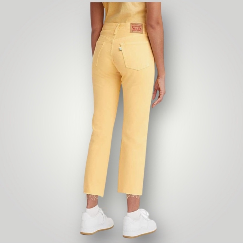 Levi’s 501 Original Cropped Yellow Denim Raw Hem High Waisted Mom Jeans 29 X 26
